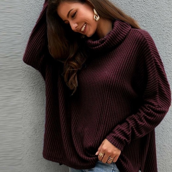 Burgundy Waffle Knit Sweater - Picture 2 of 6